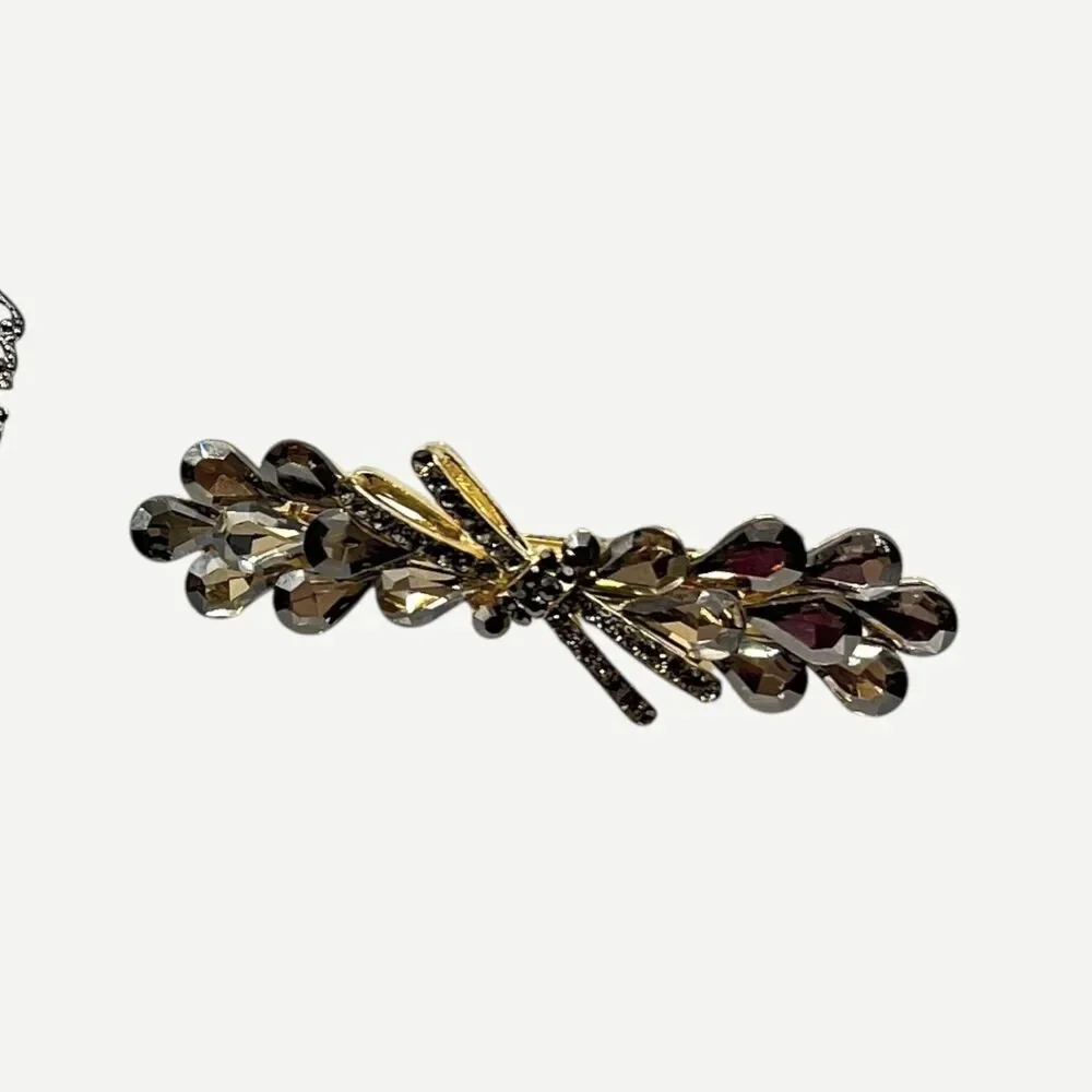 Vtg Retro Hair Barrettes Clip Claw Pin Rhinestone Dragonfly Snowflake Flower Lot